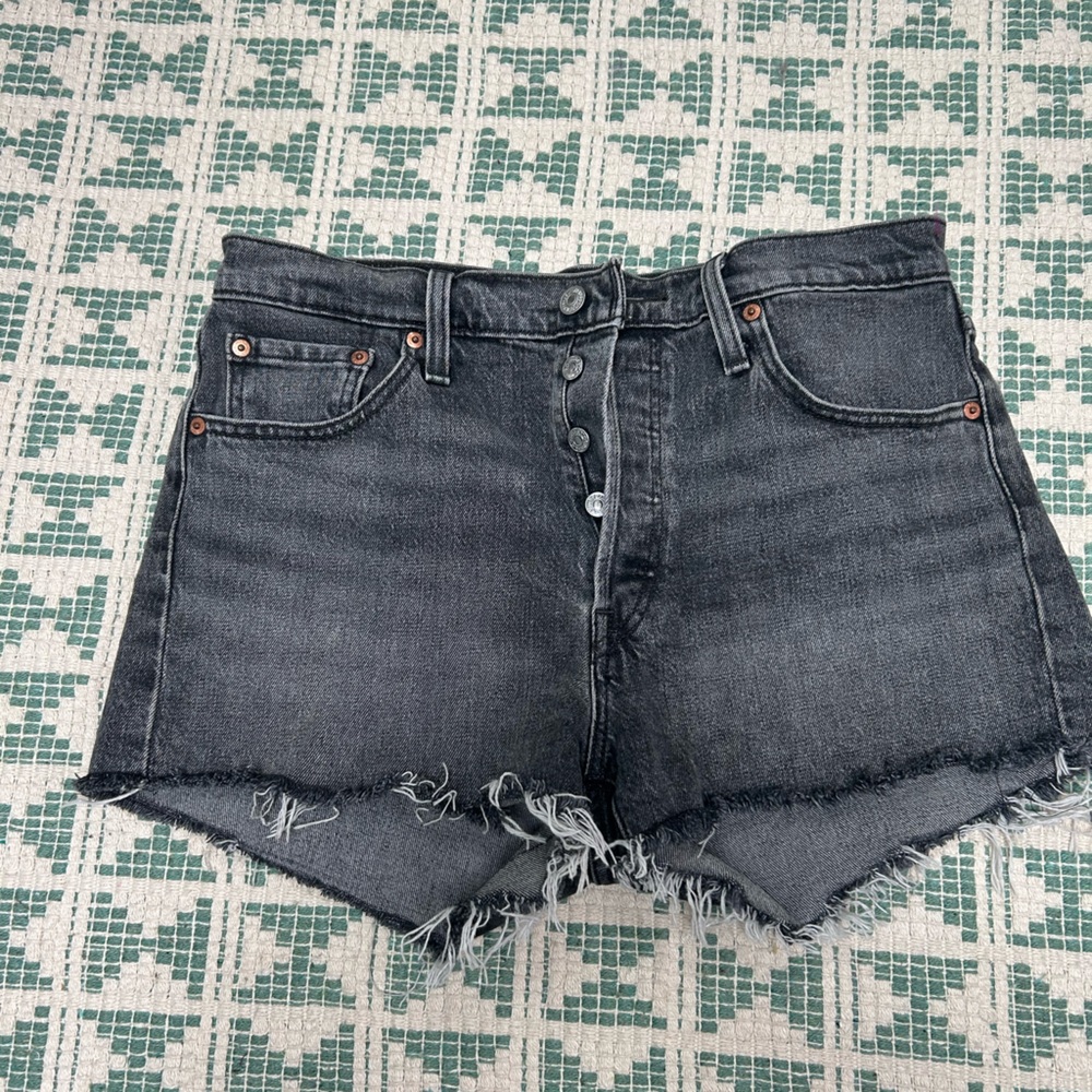 Black denim Levi cutoff shorts